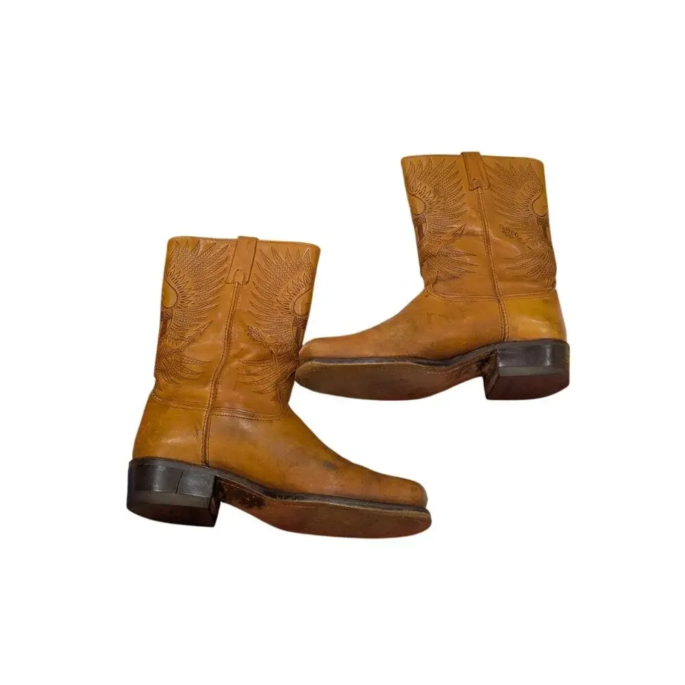 Camel Cigarette 70's Men's Western Boots Eagle Shield Embossed Size 11
